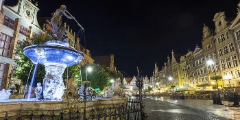 2027 Baltic Sea Golf Cruise Vacation Package Neptune Fountain on Dluga Street in Gdansk - PerryGolf + Azamara Cruises